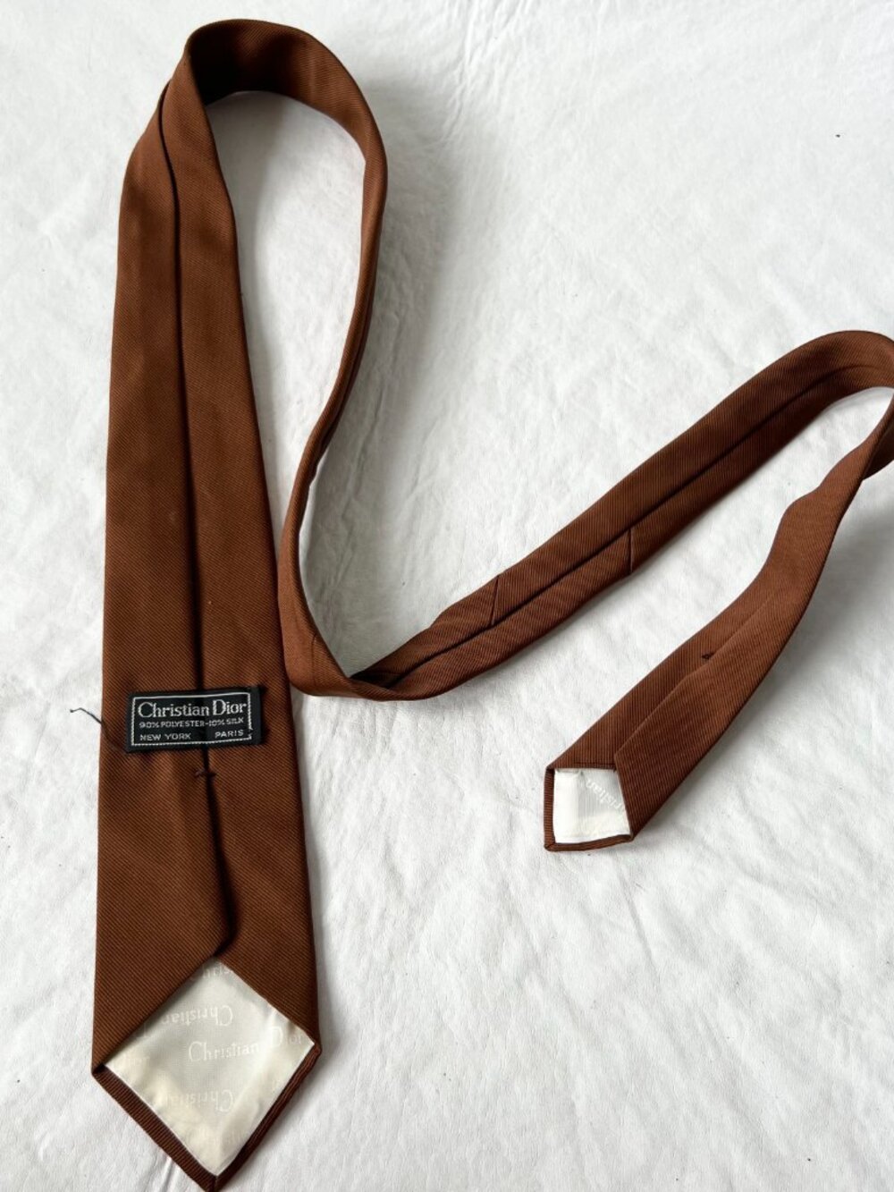 Christian Dior tie vintage brown embroidered neck tie solid - Picture 3 of 4